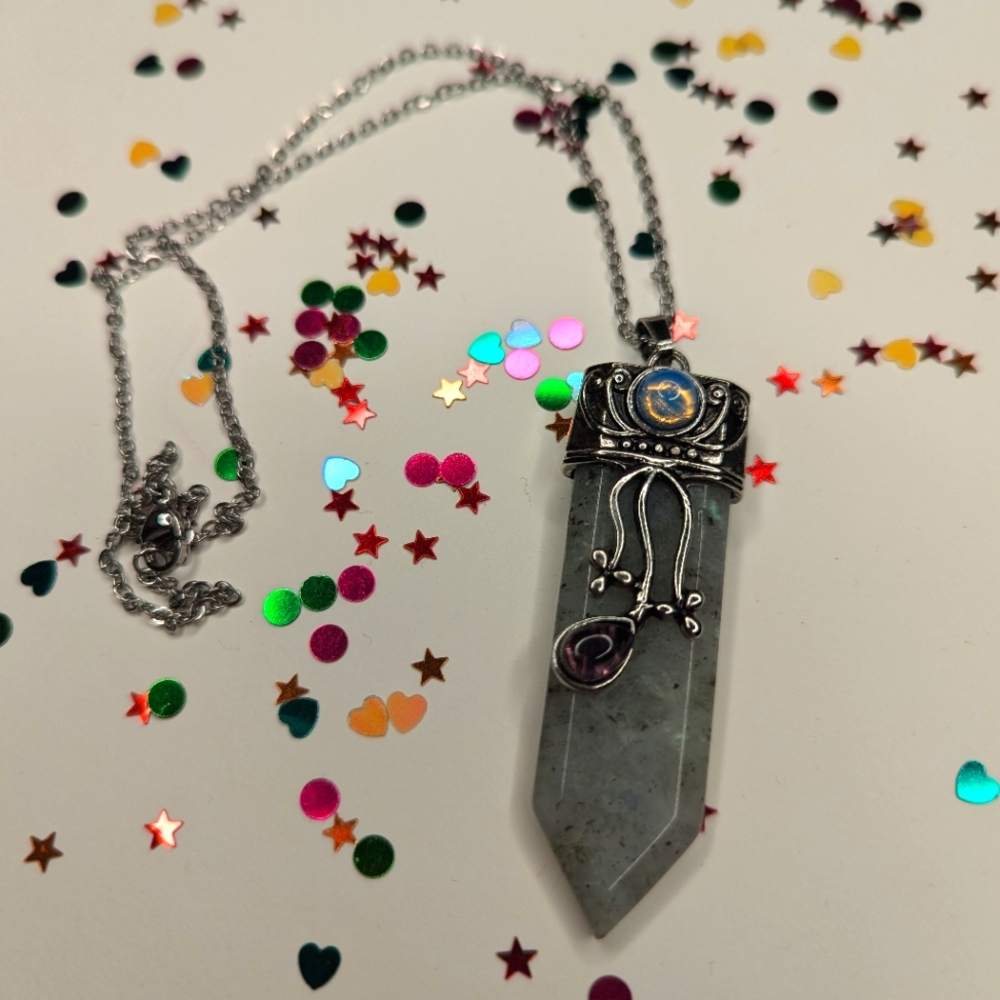 Labradorite long crystal necklace